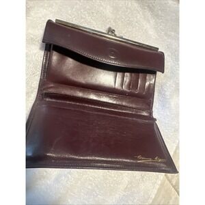 Aigner Billfold Wallet Checkbook With  Cover Burgundy Leather KISS Lock Coin